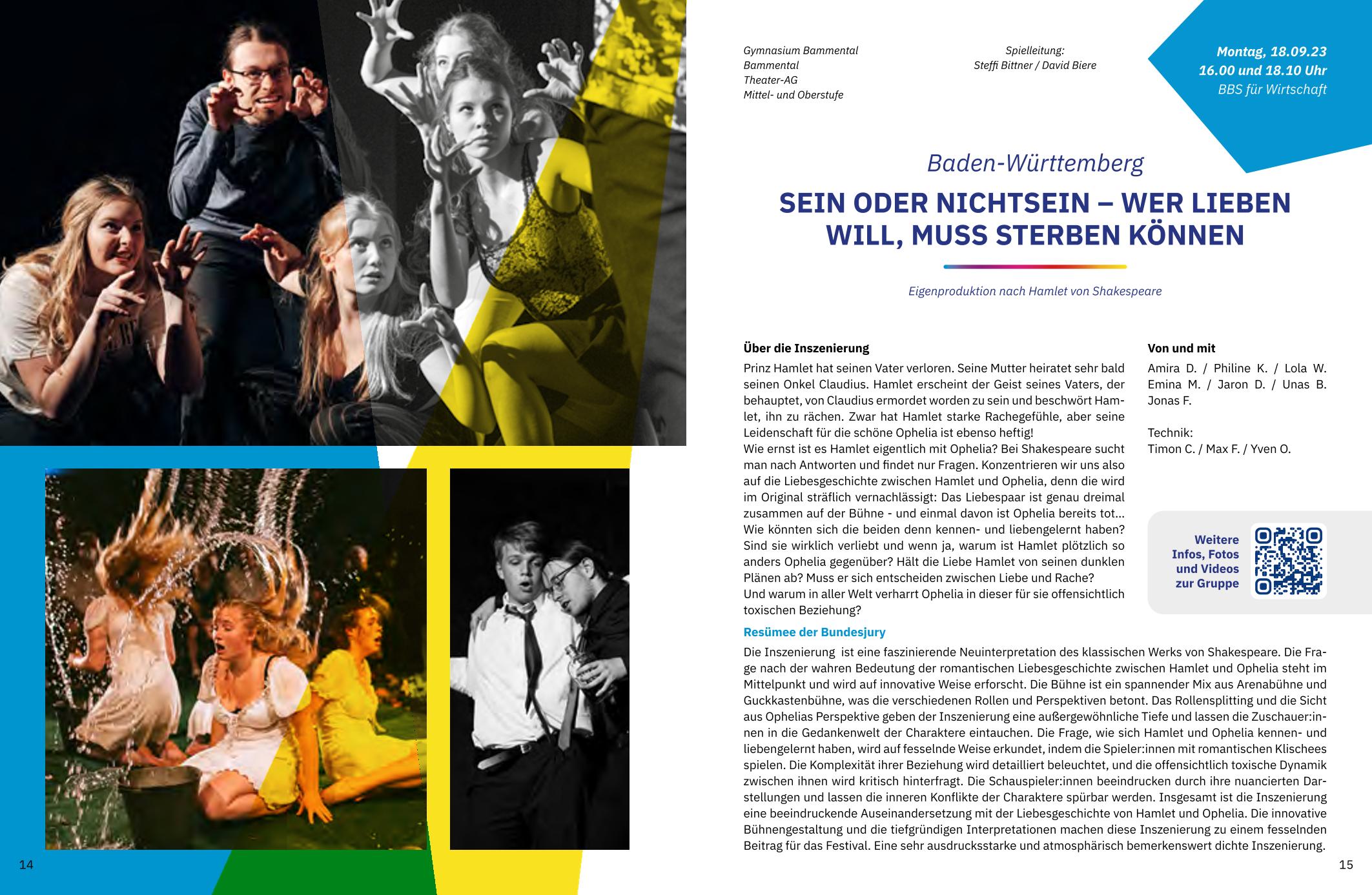 Eine Seite aus dem Programmheft des SDL 2023 in Trier zeit Schülerinnen, die Theater spielen.